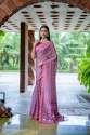 Beautiful Pink Traditional Print Fancy Pallu Tussar Silk Saree