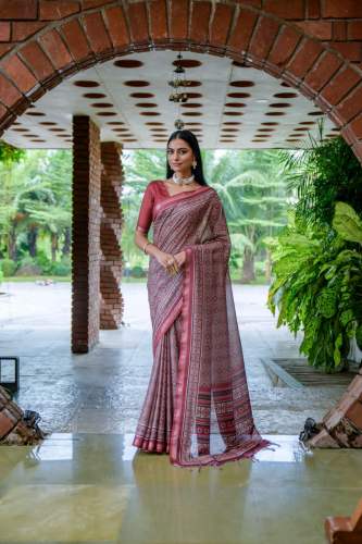 Beautiful  Red Traditional Print Fancy Pallu Tussar Silk Saree