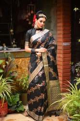 BLACK JAMDANI WEAVING TUSSAR SILK SAREE