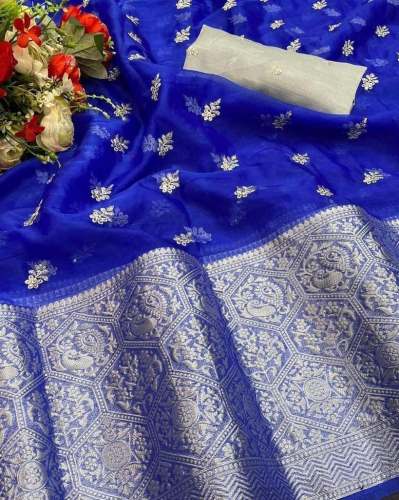BLUE ﻿KANCHIPURAM SEQUENCE WORK ORGANZA SAREE