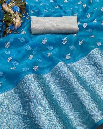 LIGHT ﻿BLUE ﻿﻿KANCHIPURAM SEQUENCE WORK ORGANZA SAREE