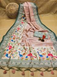 LIGHT CREAM EMBROIDERED TUSSAR SILK SAREE