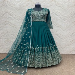NEW FANCY HEAVY EMBROIDERY WORK GOWN-BELT WITH DUPATTA SET