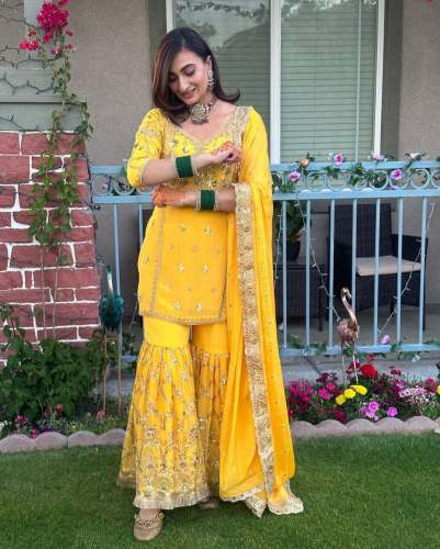 New Real Georgette With 5mm Sequence Embroidery Work Top-Sarara PlazoWith Dupatta