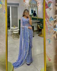 New Trending Lavender Colour Sequence Embroidery Work Saree