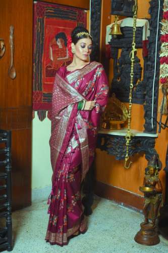 PINK JAMDANI WEAVING TUSSAR SILK SAREE