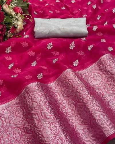 PINK KANCHIPURAM SEQUENCE WORK ORGANZA SAREE