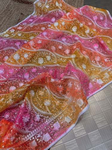 SUPER SOFT ORGANZA SILK  MULTICOLOR PIANT SAREE