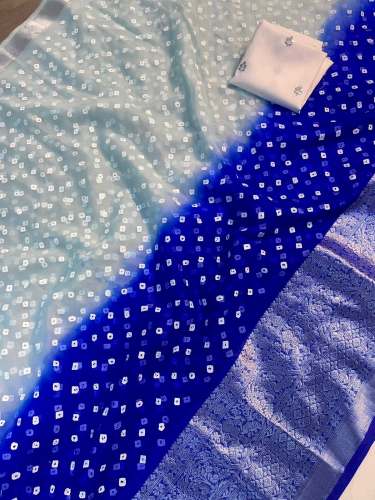 Trending New Blue Kanchipuram Organza Jacquard Foil Work Saree