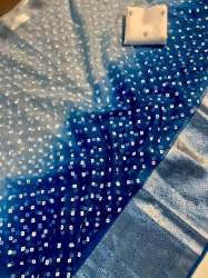 Trending New Light Blue Kanchipuram Organza Jacquard Foil Work Saree