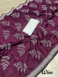 TRENDING NEW WINE SILK SAREE WITH RAW SILK BLOUSE