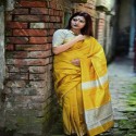 Yellow Banglore Raw Silk Saree With Cream Blouse