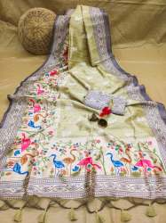 YELLOW EMBROIDERED TUSSAR SILK SAREE