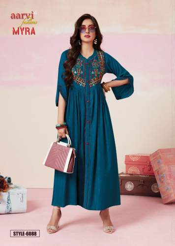 Aarvi Fashion Myra Vol-9 Rayon Kurtis Full Catalog  by Aarvi Fashion