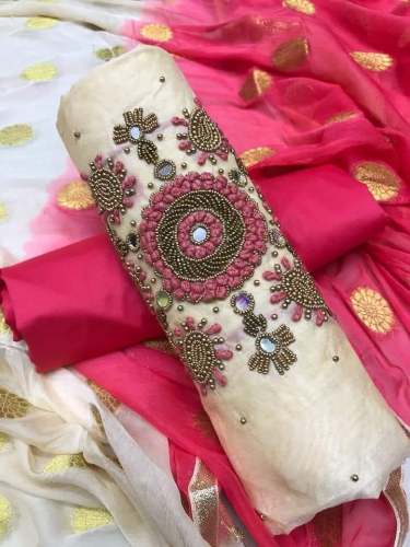 Chanderi with Khatli Work Dress Material