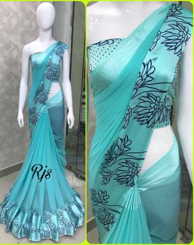 Vetless Georgette Saree With Satin Patta