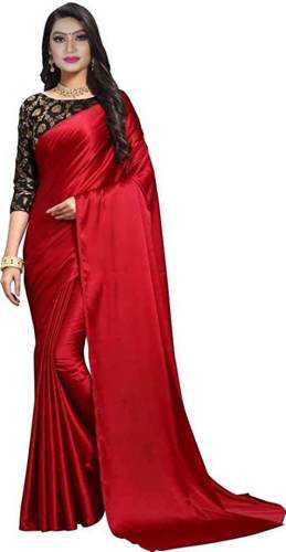 Get Plain Satin Saree By OrangeSell Brand
