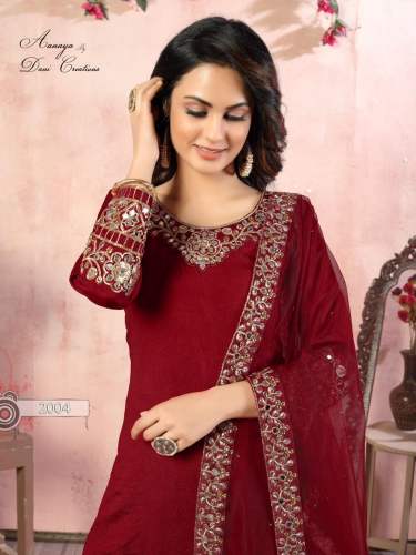 Art Silk Embroidered and Mirror Work Patiala Suits