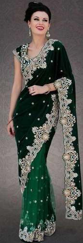 Stylish Party wear Half n Half Velvet Work Saree by RU Zari Art