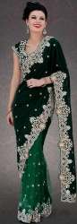 Stylish Party wear Half n Half Velvet Work Saree