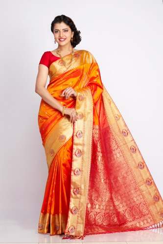 Fancy Orange Paithani Art Silk Saree by Tathastu