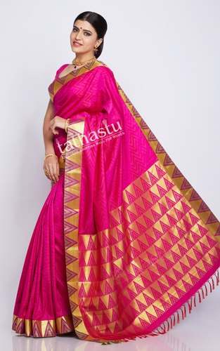 Temple Border Pink Paithani Art Silk Saree by Tathastu