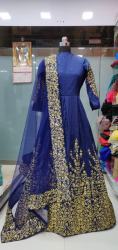 blue color embrodried work party wear gown 