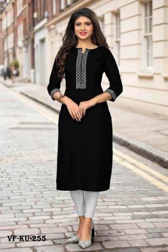 embroidery and plain work designer black kurti at Rs.350/pec in surat offer  by Teeya Creation