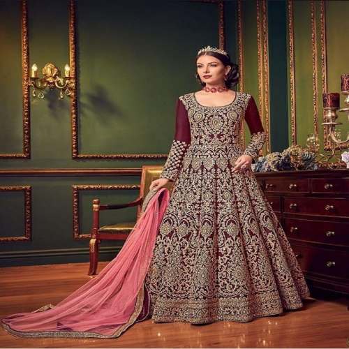 Yellow Colored Dori And Embroidered Work Design Gown Dress   Designerslehenga