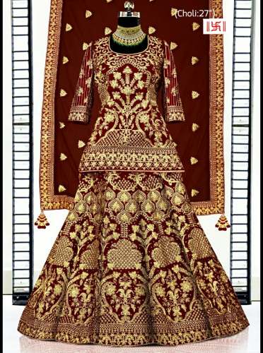 heavy embroidery work bridal wear red lahenga 