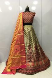 orange color jecqard LEHENGA