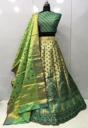 GREEN COLOR WEDDING WEAR JECQURD LEHENGA1