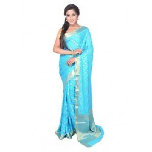 Chiffon Golden Boonies Blue Saree