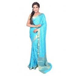Chiffon Golden Boonies Blue Saree