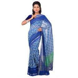 Georgette Printed Zari Border Blue Saree