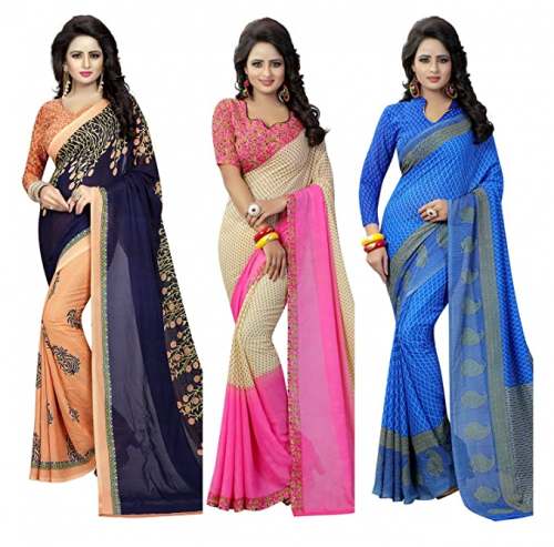 Buy Trendy Georgette Sari By Shree Rajlaxmi Sarees by Shree Raj Laxmi Sarees