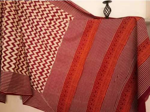 Red color Casual Wear Bagru Block Print sarees by Ranjana Hand Printers