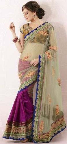 Fancy Net Saree With Embroidered Blouse  by De Maando