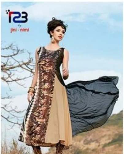 Black And Brown Flared Kurti For Women by Kinjal Creation