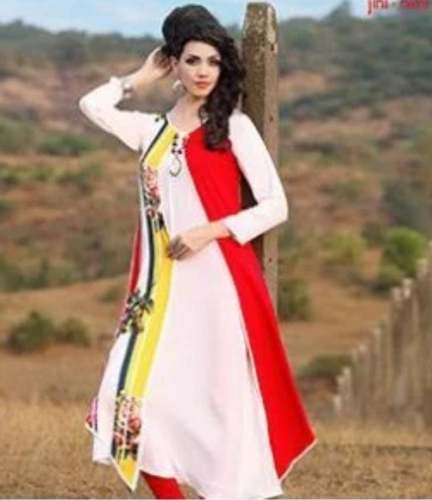 Fancy Cotton White And Red Kurti For Women by Kinjal Creation