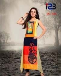 Fancy Crepe Digital Printed Sleeveless Kurti 