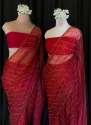 Crystal organza shaded Berry Red Saree thumb 2
