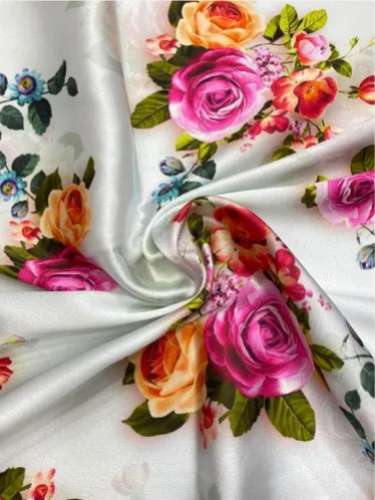 Multicolor Floral Digital Printed Japan Satin Fabric by Moti Textiles