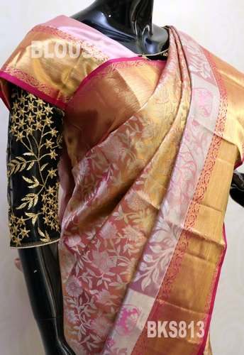 Bridal wear Golden Pure Kanchi Silk saree