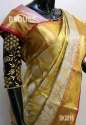 Bridal wear Golden Pure Kanchi Silk saree thumb 1