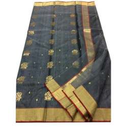 Black Flower Print Handloom Saree