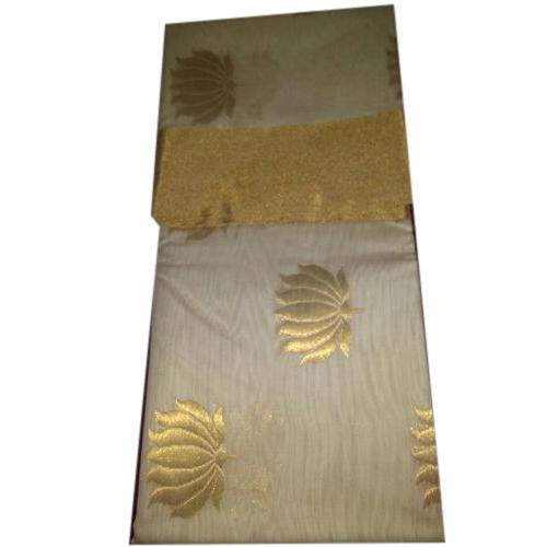 Gold color lotus design Handloom Saree by Kalyan Bunkar Handloom Chanderi