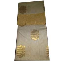 Gold color lotus design Handloom Saree
