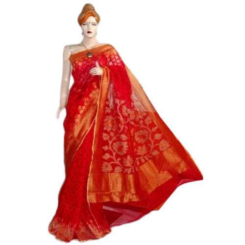 Fancy Red Jute Silk Jamdani Saree