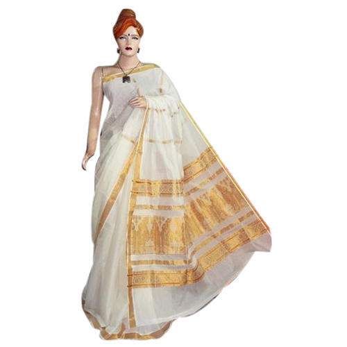 White Plain Golden Saree